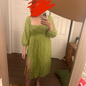 Hello Molly Gal Is Fun Green Long Sleeve Midi Dress